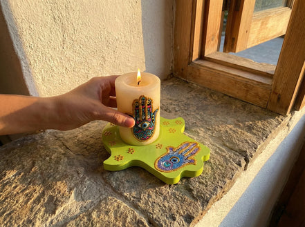 Porte bougie Main Fatima Gypse Solaire - Vitalité, Guérison & Or - Essences Agape 98379936