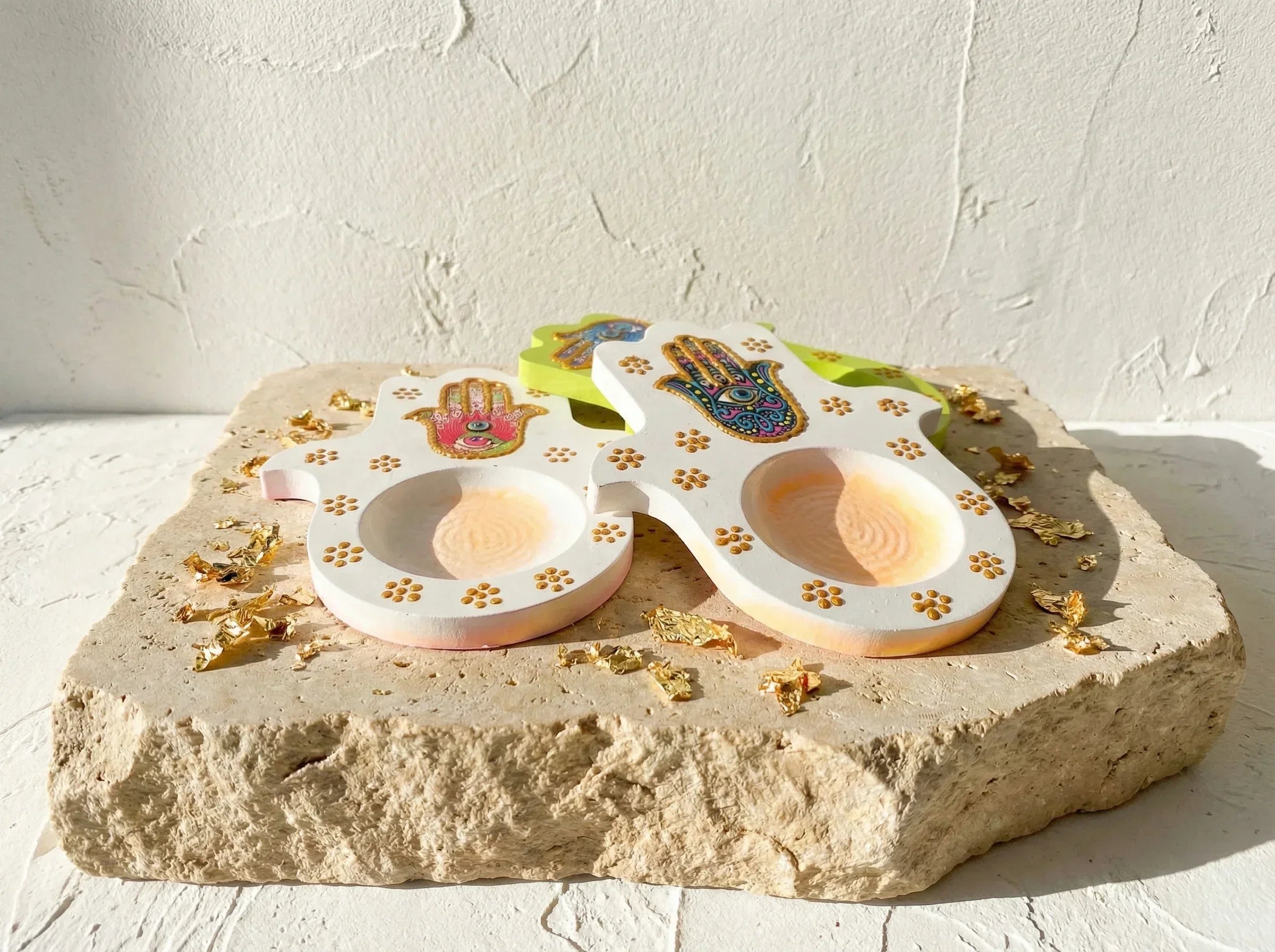 Porte bougie Main Fatima Gypse Solaire - Vitalité, Guérison & Or - Essences Agape 83277819