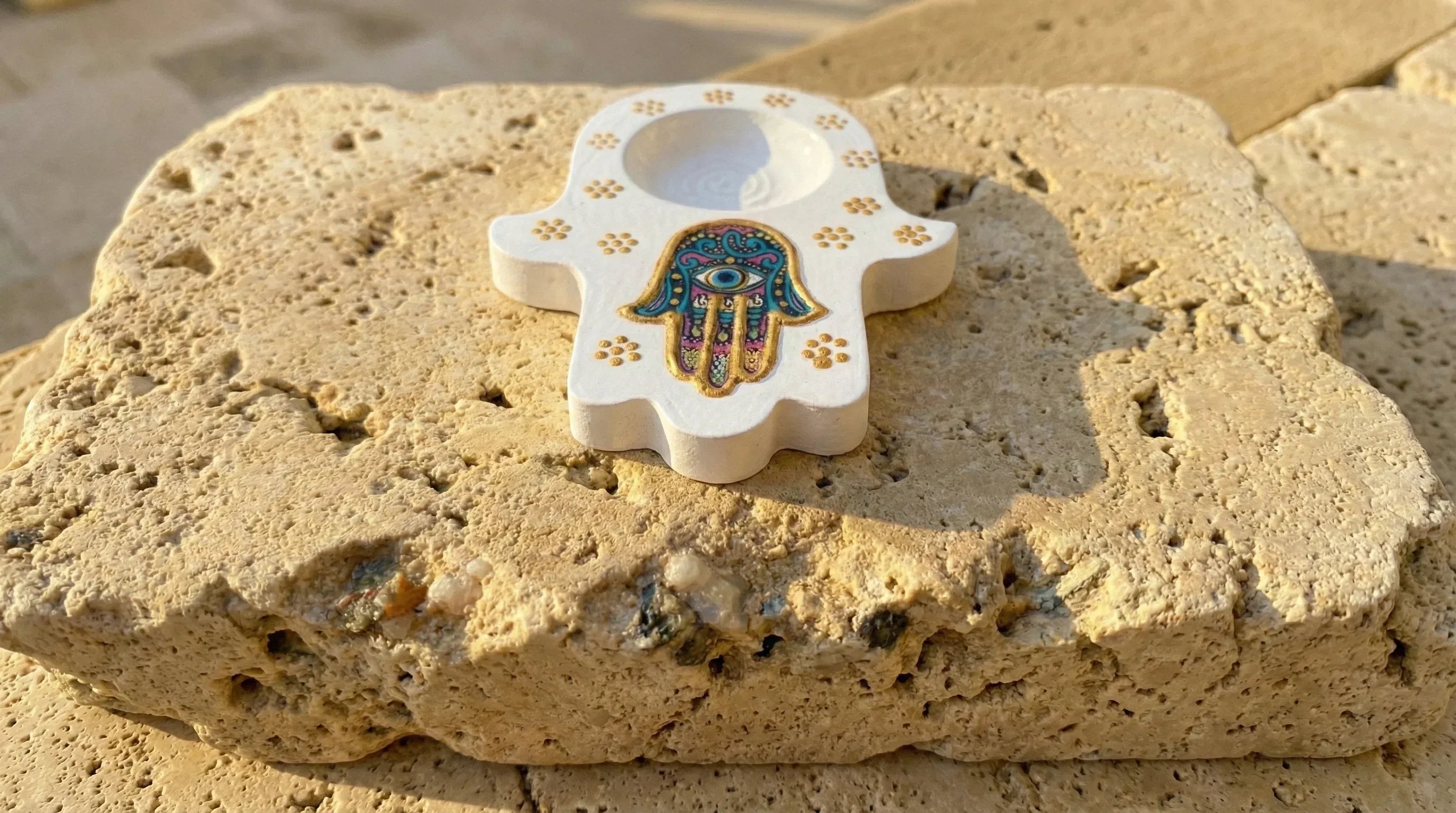 Porte bougie Main Fatima Gypse Solaire - Vitalité, Guérison & Or - Essences Agape 77182308