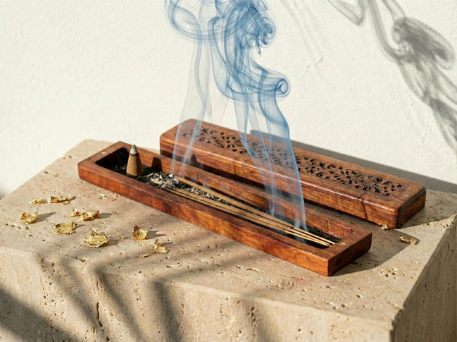 Porte encens Bois Couché Sculpté - Sécurité, Volutes & Sagesse - Essences Agape 5232891