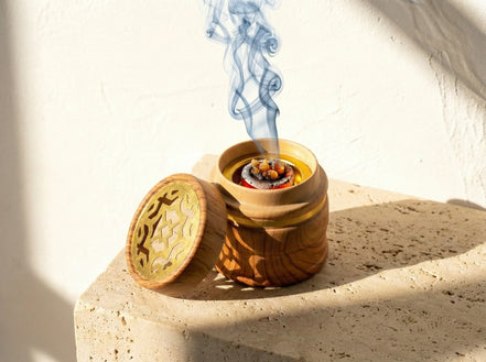 Portes bakhoor Bois Motif Égyptien - Tradition & Géométrie Divine - Essences Agape 46127697