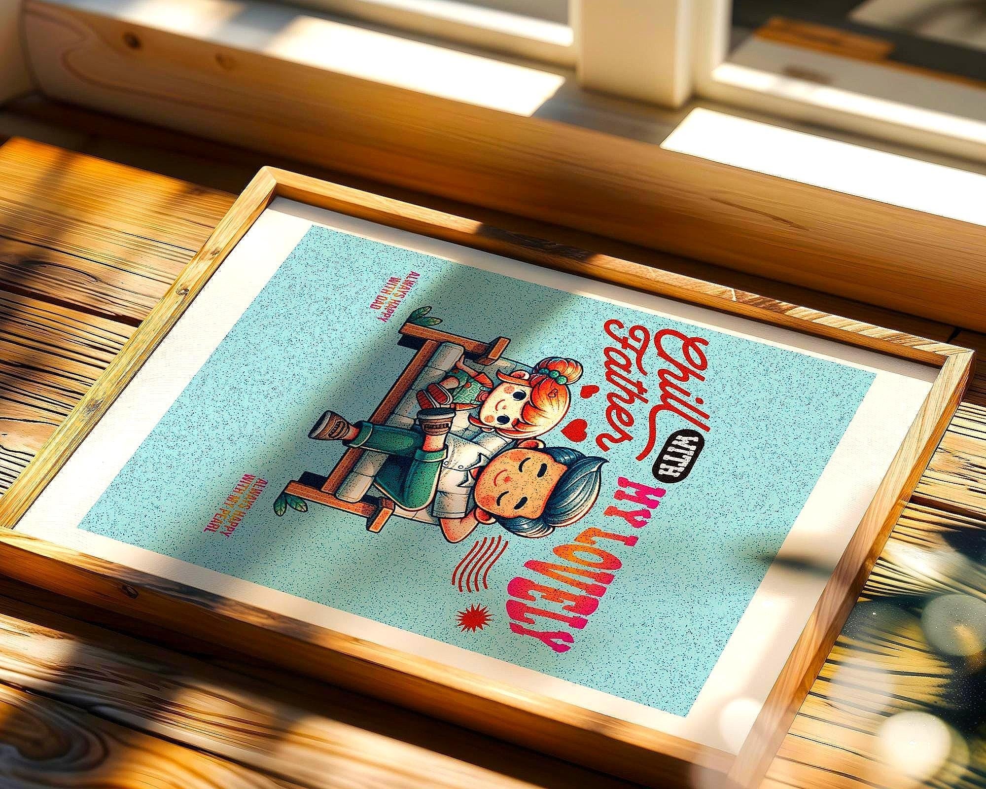 Poster digital famille, art père et enfant, affiche amour, bien-être - Essences Agape 42582233