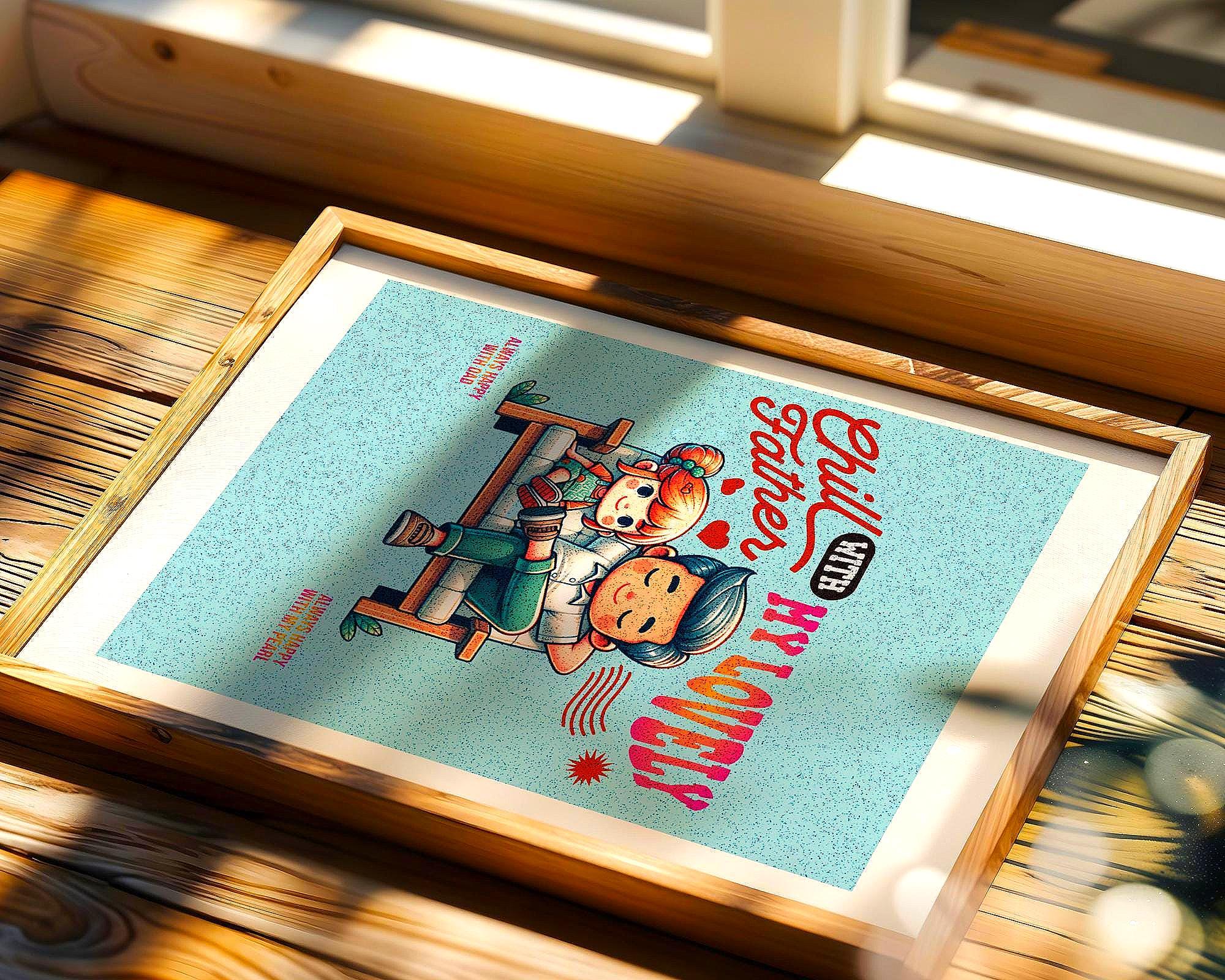 Poster digital famille, art père et enfant, affiche amour, bien-être - Essences Agape 42582233