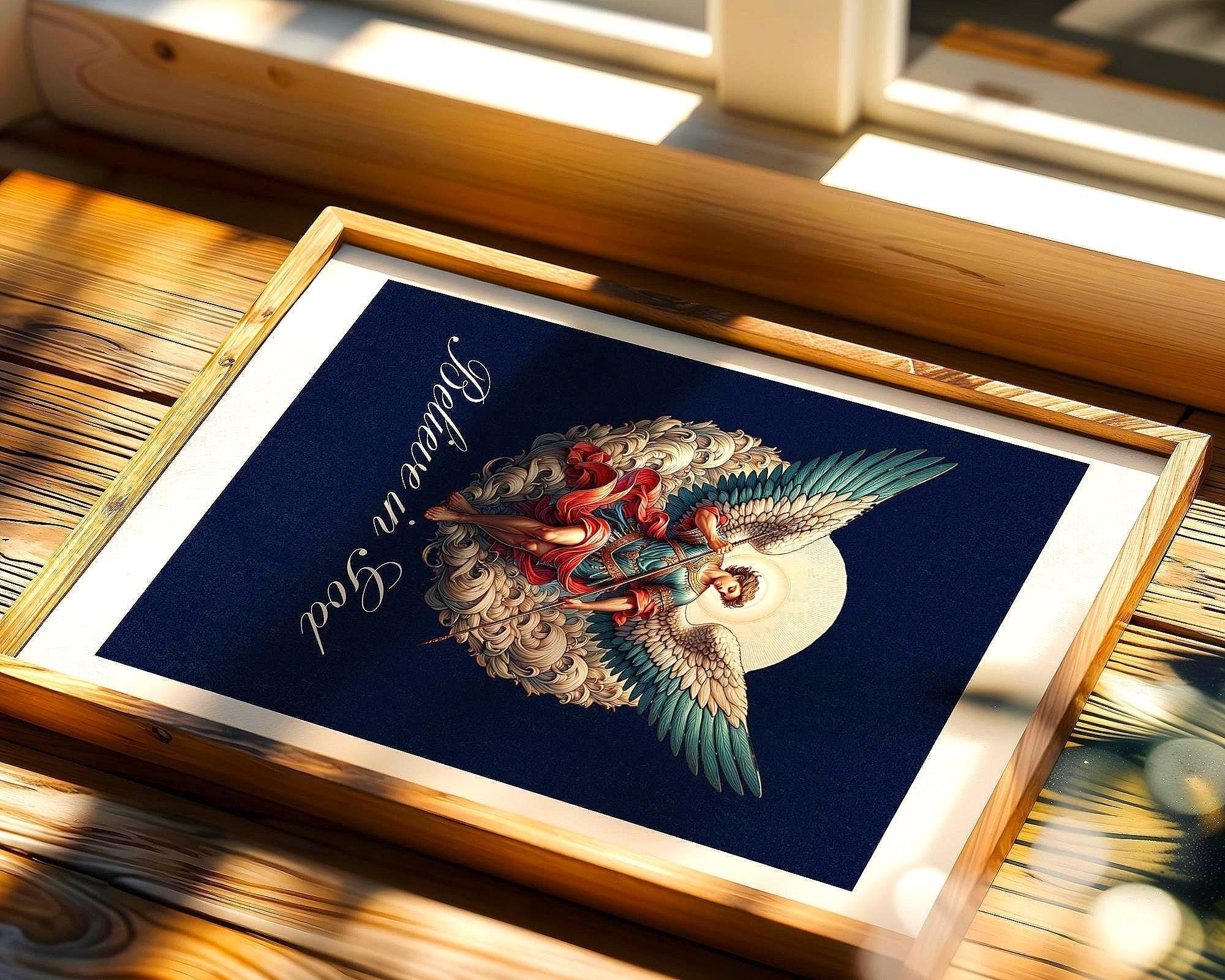 Poster spirituel imprimable, ange gardien, affiche divine, poster foi - Essences Agape 11410580
