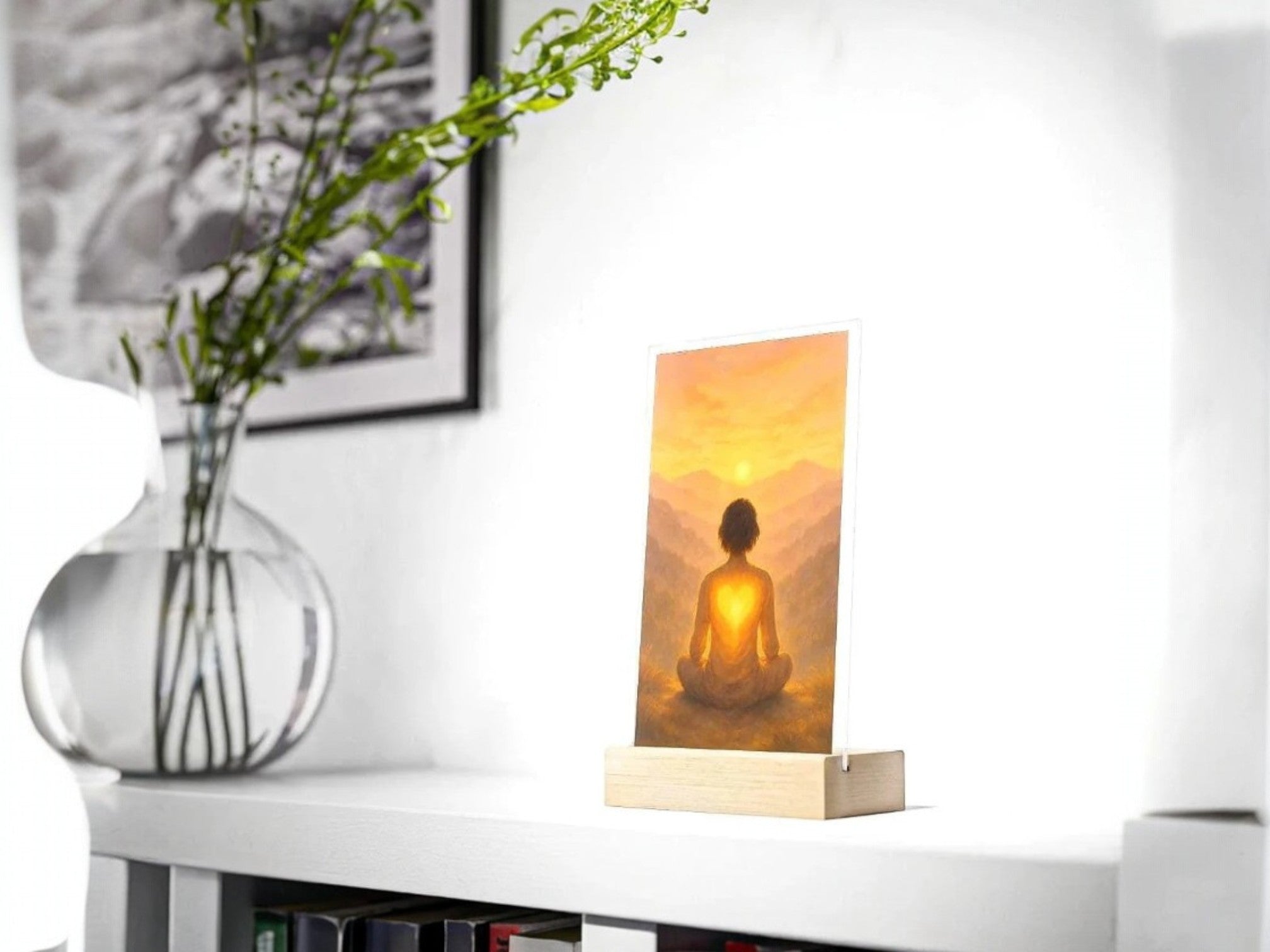 Présentoir coeur guérison, méditation lever soleil, tableau chevet zen - Essences Agape 989778