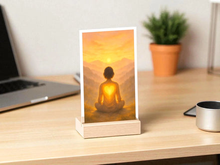 Présentoir coeur guérison, méditation lever soleil, tableau chevet zen - Essences Agape 54013713