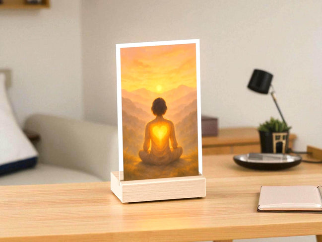 Présentoir coeur guérison, méditation lever soleil, tableau chevet zen - Essences Agape 21745670