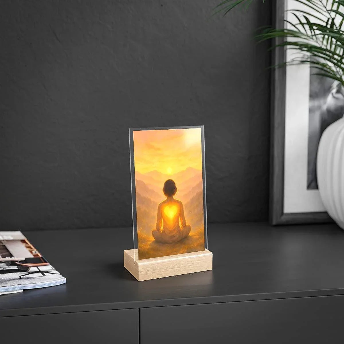 Présentoir coeur guérison, méditation lever soleil, tableau chevet zen - Essences Agape 13067854