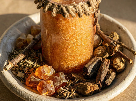 Sel de bain mer epsom Ambre Oud Musc - Voyage Oriental et Chaud - Essences Agape 12965112