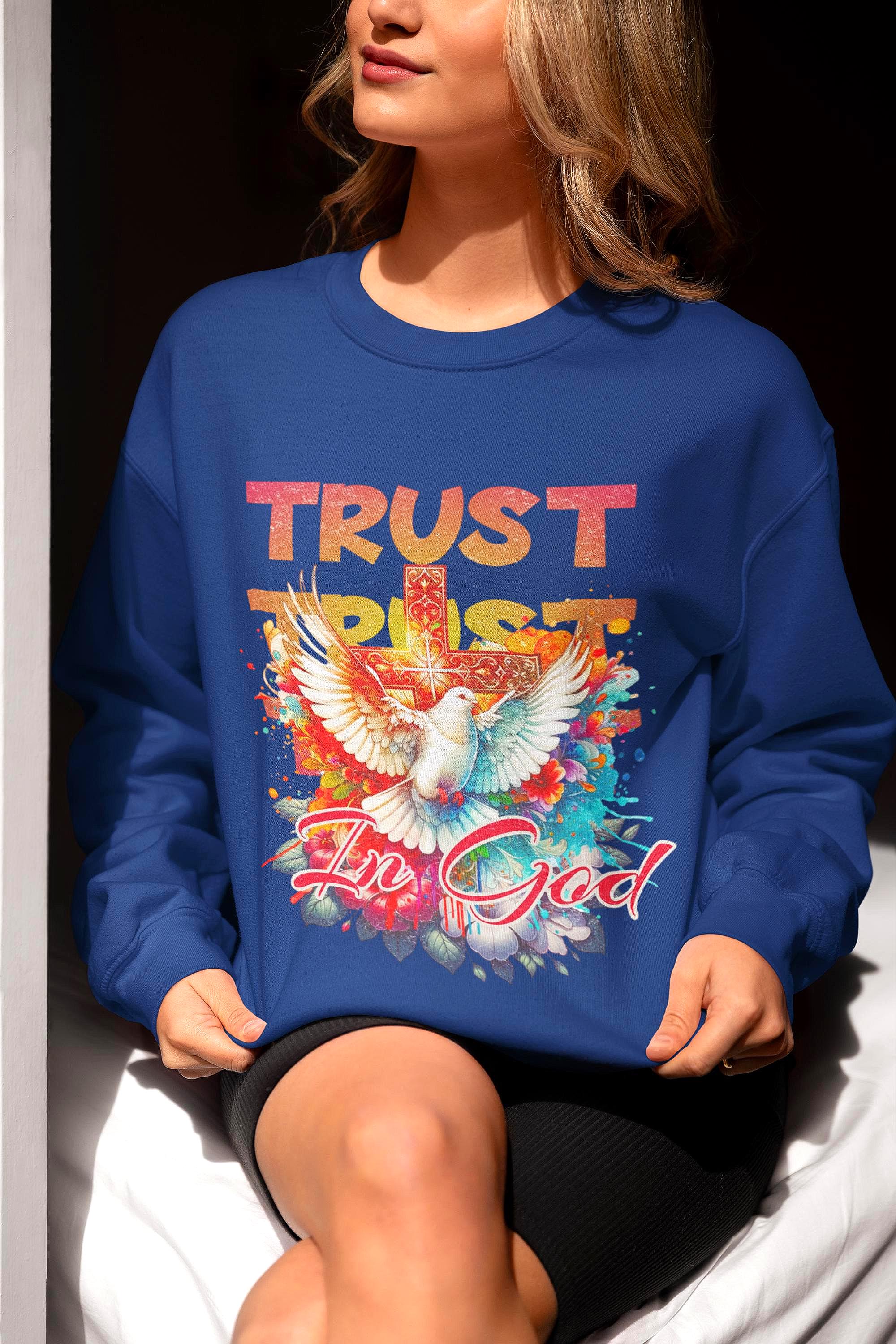 Sweatshirt chrétien Trust In God, Sweat imprimé Jésus, ange spirituel - Essences Agape 6241446