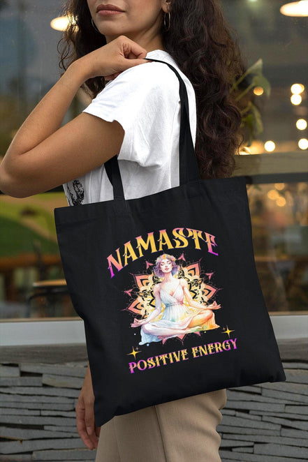 Tote bag namaste chakra, tote bag design pensée positive, sac courses - Essences Agape 70501186