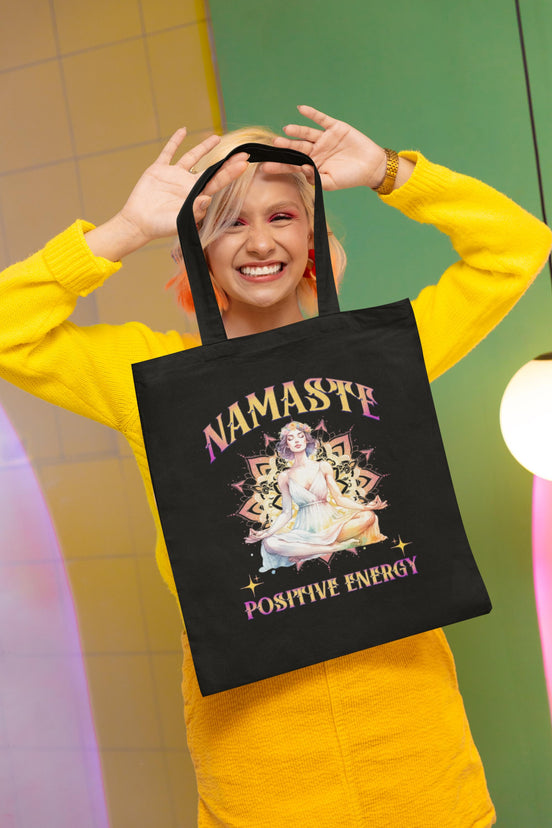 Tote bag namaste chakra, tote bag design pensée positive, sac courses - Essences Agape 56935960