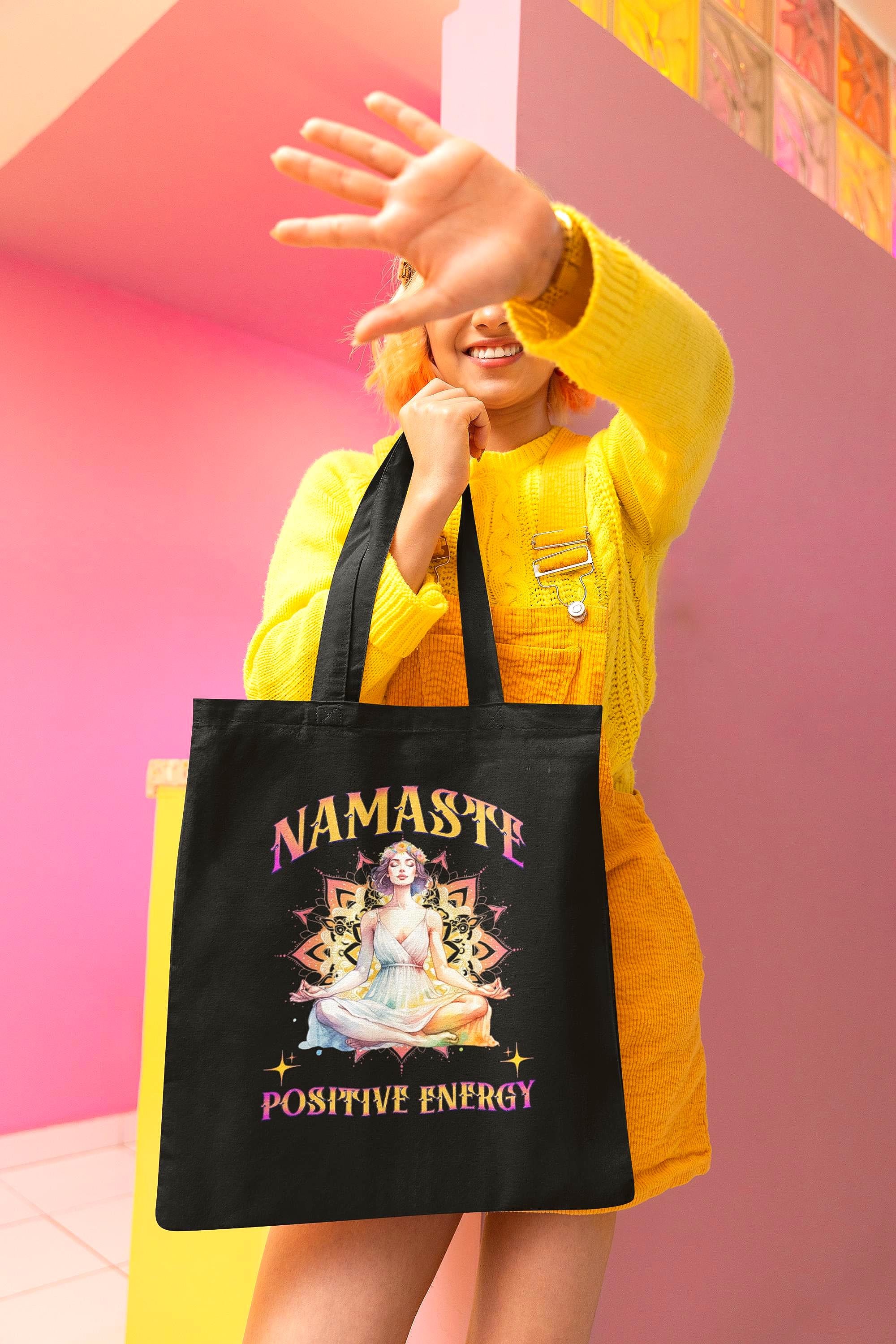 Tote bag namaste chakra, tote bag design pensée positive, sac courses - Essences Agape 22256853
