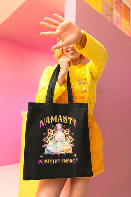 Tote bag namaste chakra, tote bag design pensée positive, sac courses - Essences Agape 22256853