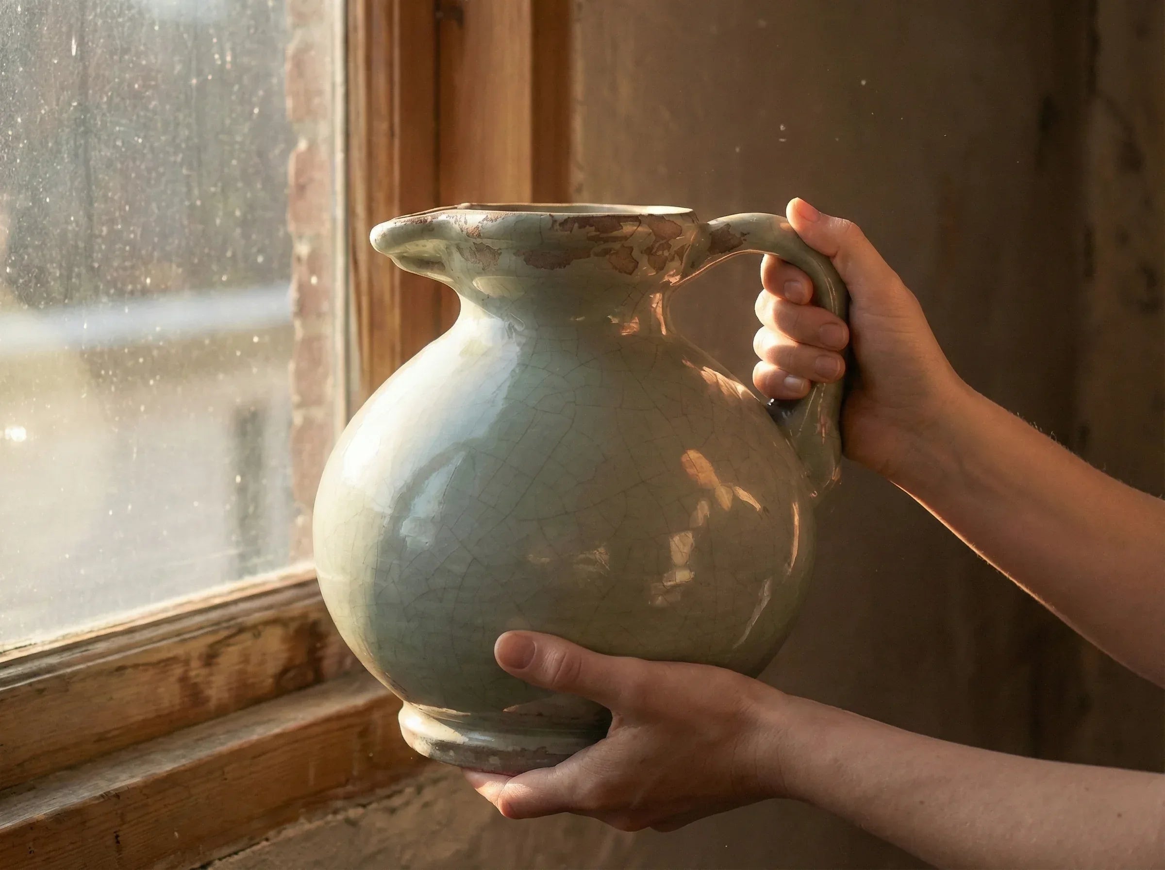 Verre soufflé bouche Pichet Céladon Craquelé - Résilience & Beauté - Essences Agape 45778590