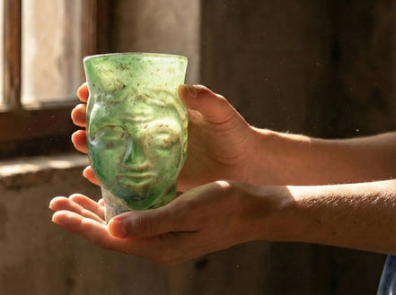 Verrerie romaine artisanale Vase Tête - Gardien Vert & Sagesse - Essences Agape 73521242