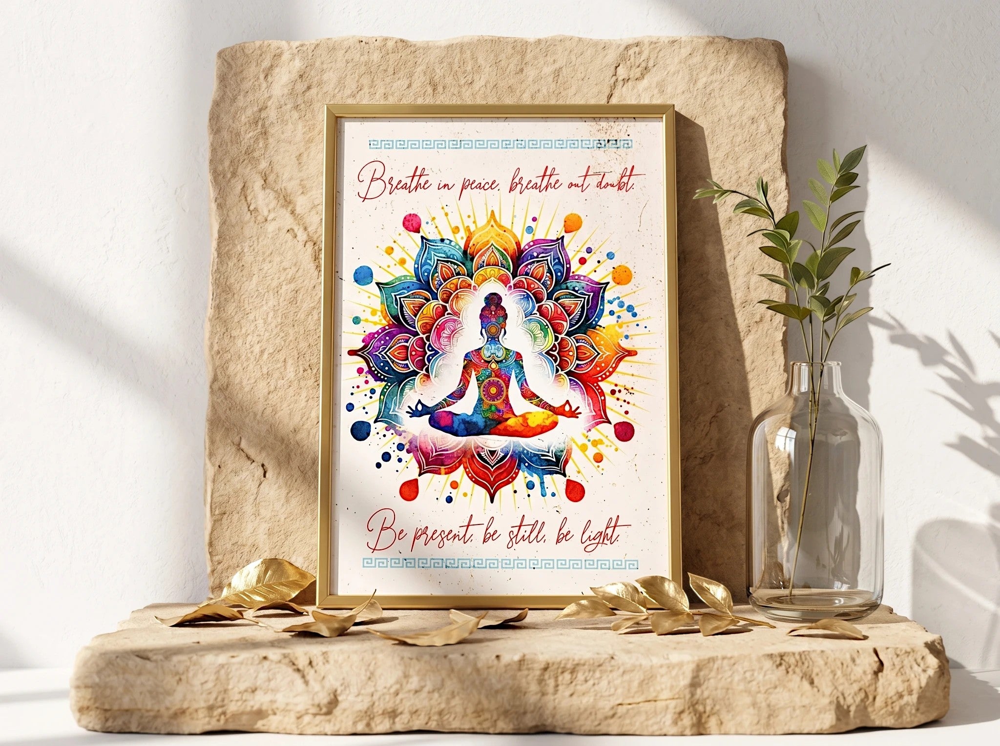 Essences Agape - Affiche de méditation colorée avec silhouette, citation 