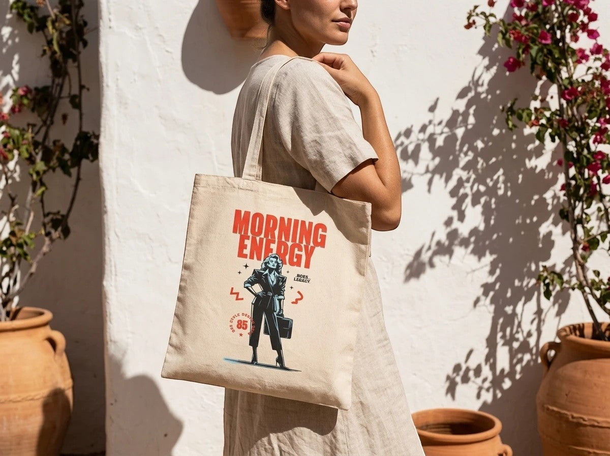 Tote bag en coton beige Essences Agape avec illustration 