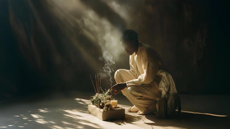 modele meditant avec des batons ensens essences agape